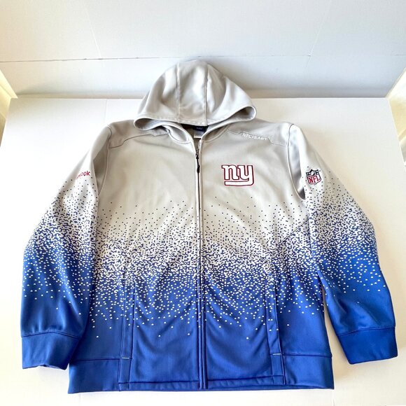 Reebox NY Giants On Field Full Zip Jacket with Hood, NFC East, Gray and Blue, XL - Picture 2 of 14